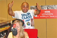 Milo at Radio London with Jo Good on                            Saturday 29th September 2007. Spreading the                            Salsa Class Vibe to London!